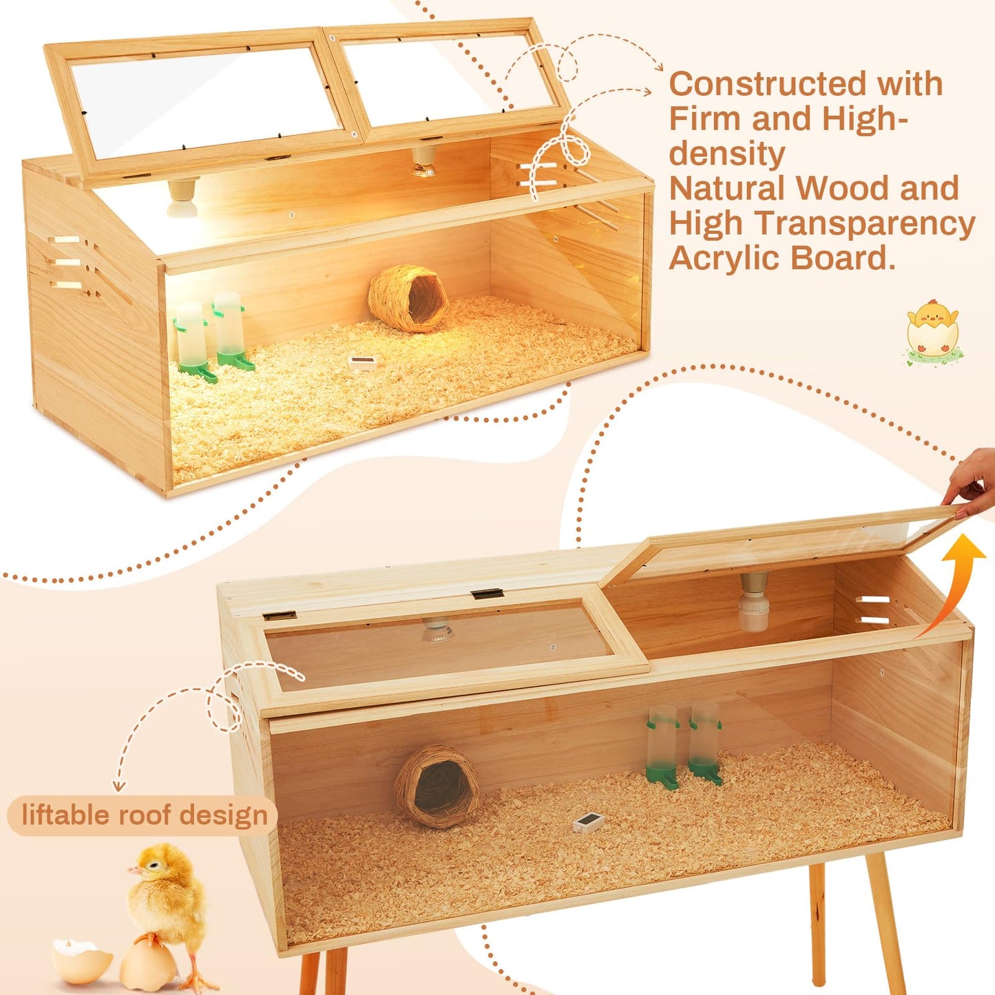 CroBlissful 40 x 16 x 16 in Brooder Kit Box for Chicken Quails Indoor Outdoor with Leg Stand Sliding Door, Bulb Set and Feeder, Baby Chicken Coops for Ducks, Rabbit, Hamsters, Lizards, Mice, Rat