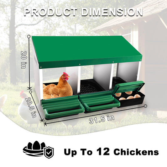 Eggluuz Chicken Nesting Box, 3 Compartments Chickens Egg Laying Nest Boxes for Hens Green