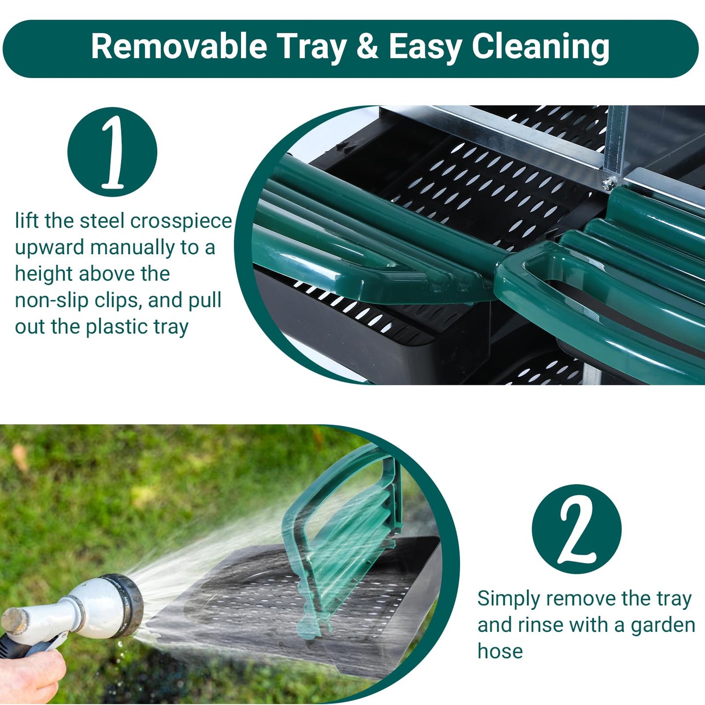 6 Hole Chicken Nesting Box, Roll-Away Egg Collection System with Ventilation Holes，Rustproof Plastic Tray & Keyhole Mounting, Chicken Laying Box for Hen & Duck, Green