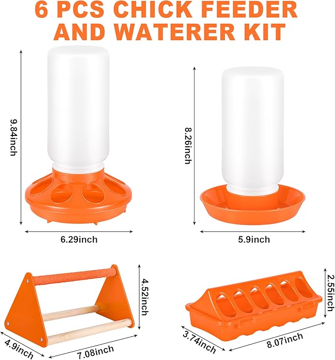 Plastic Baby Chicken Feeder and Waterer Set (White&Orange)