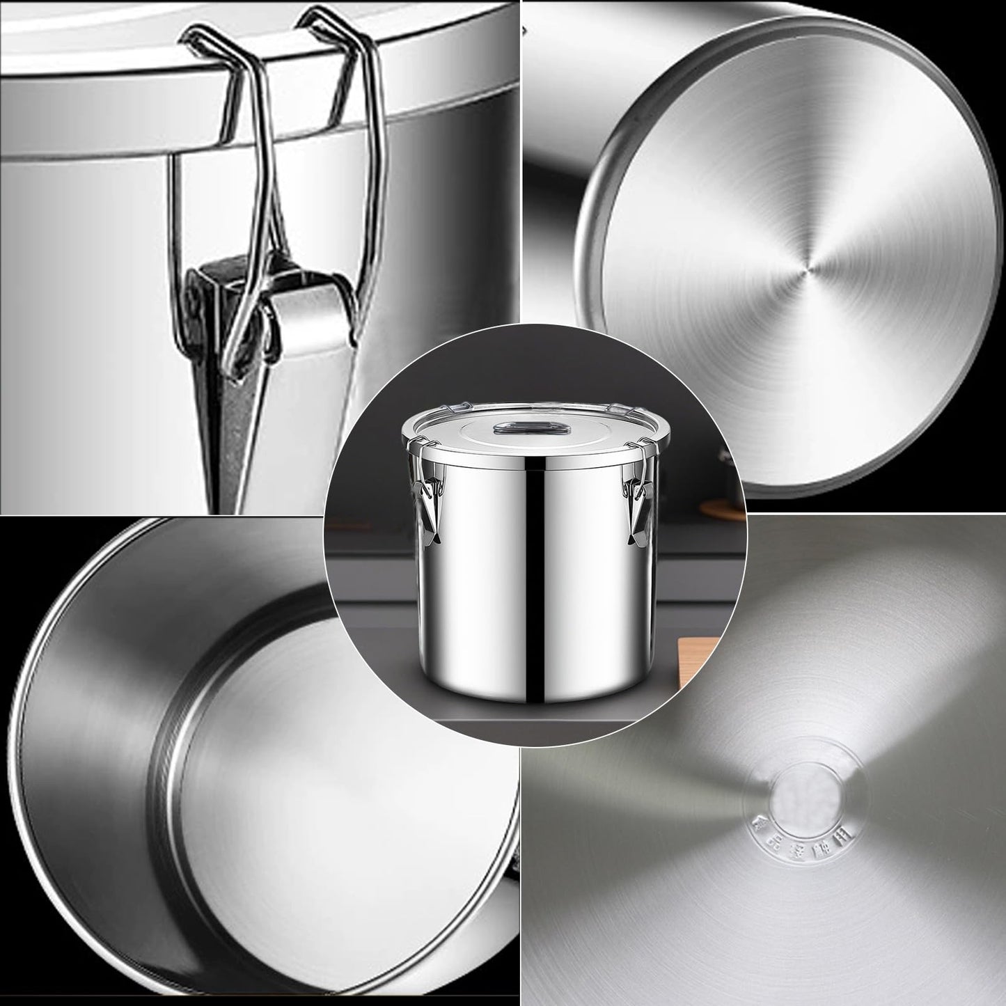 Verdeho stainless steel food storage containers with lids lock clips airtight container large airtight for rice flour sugar grain coffee bean storage containers Kitchen jar (1.59gal/6L)