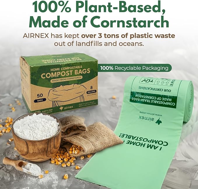 Compost Bags for Countertop Bin -Compostable Trash Bags made of Cornstarch - Leakproof & Tear Resistant Biodegradable Trash Bags - OK Compost Home & Seedlings Certified