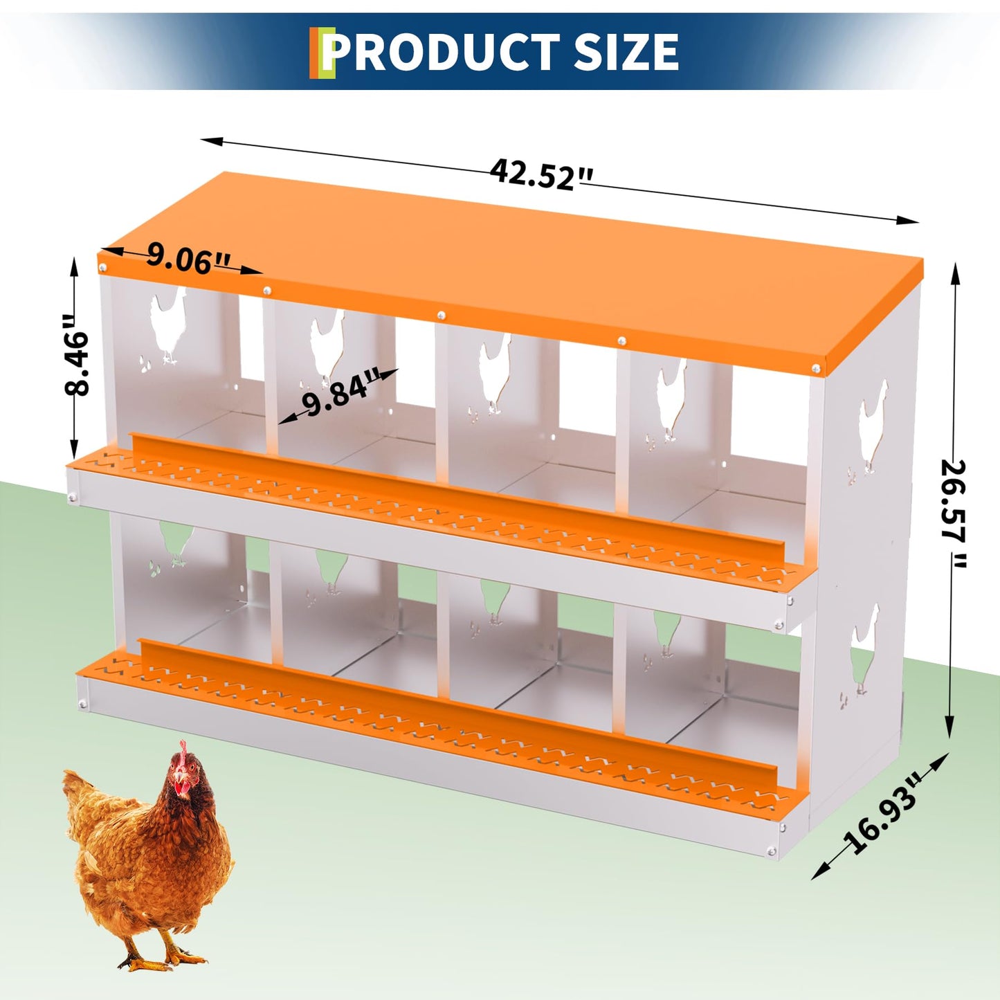 Garvee Chicken Nesting Box with Removable Tray, 8 Compartment Nesting Boxes for Chickens, Easy to Clean and Install, Chicken Laying Boxes for Chicken Coop to Protect Eggs, Orange