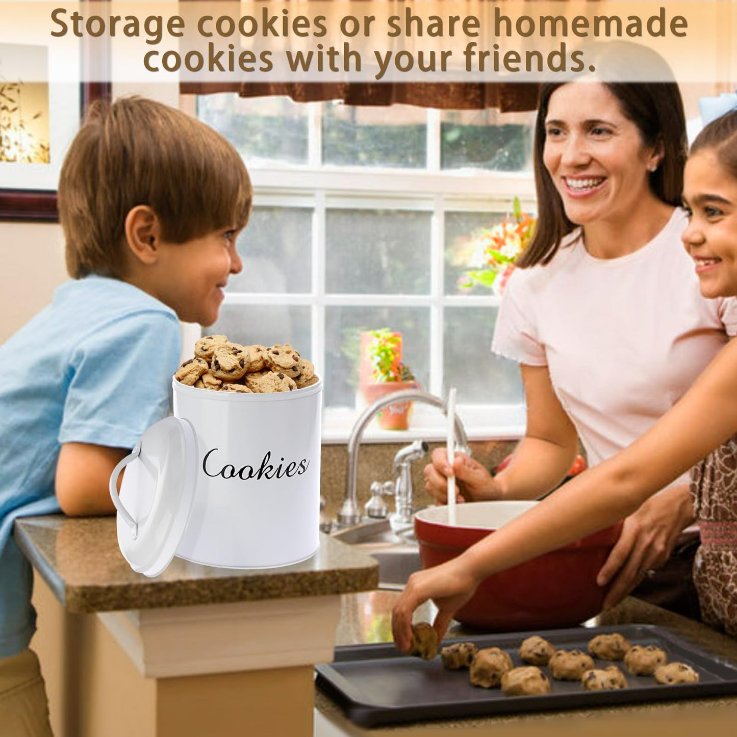 BSTKEY Large Cookie Tin, Airtight Cookie Snack Jars with Lid, Decorative Candy Canister, Baking Gift Tins Farmhouse Countertop Tinplate Box for Storing Patisseries, Puff Pastries Craft Supplies