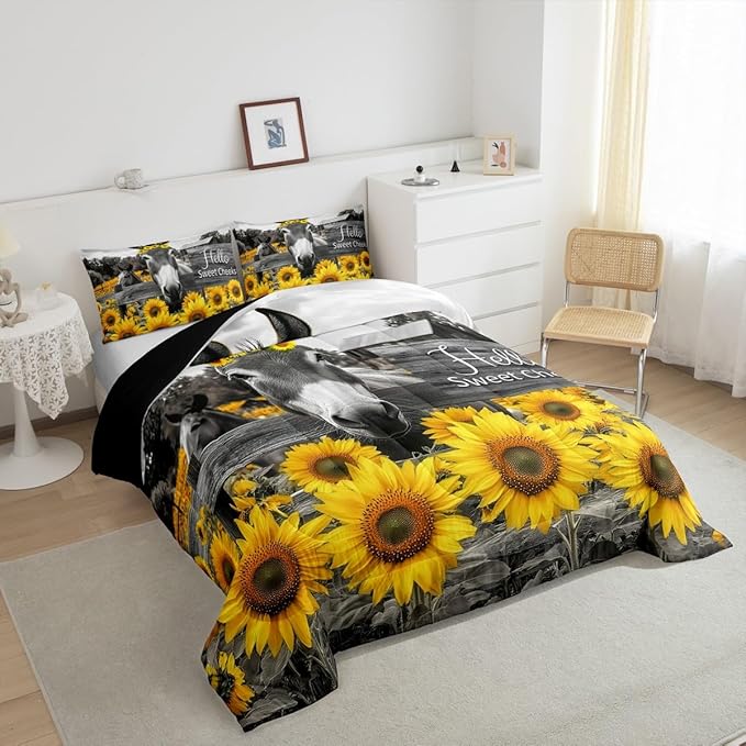 Erosebridal King Size Farm Animal Bedding Set - 3 Piece Donkey Print Duvet Insert & Quilt with 2 Pillowcases