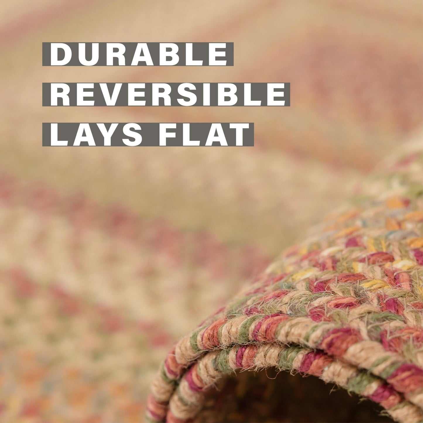 Homespice Harvest Premium Jute Braided Area Rug, 5' x 8' Oval Beige - Tan - Red - Sage - Green, Reversible, Natural Jute Yarn Rustic, Country, Primitive, Farmhouse Style - 30 Day Risk Free Purchase