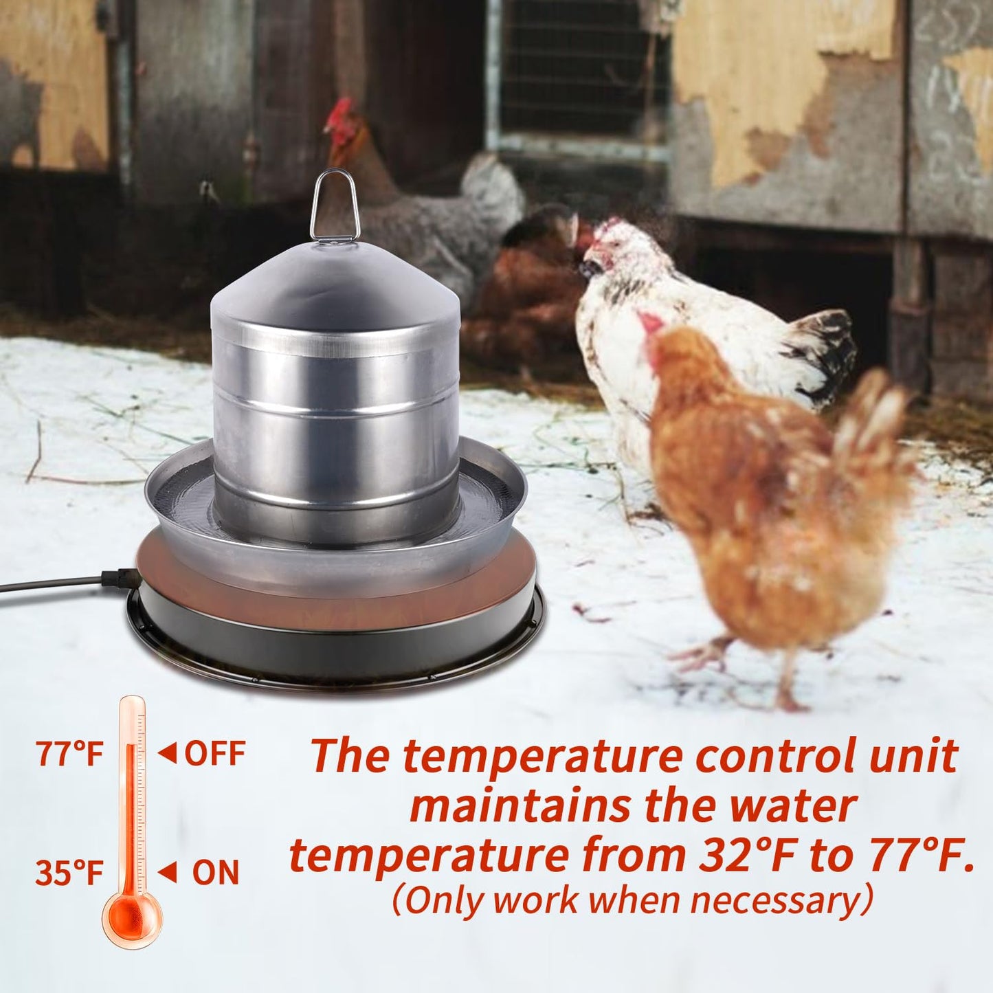 GUEOQTC 2PACK Chicken Water Heater for Winter，110Watt Heated Poultry Waterer Base,with Thermostat and 9.8ft Power Cord, Dia.11in