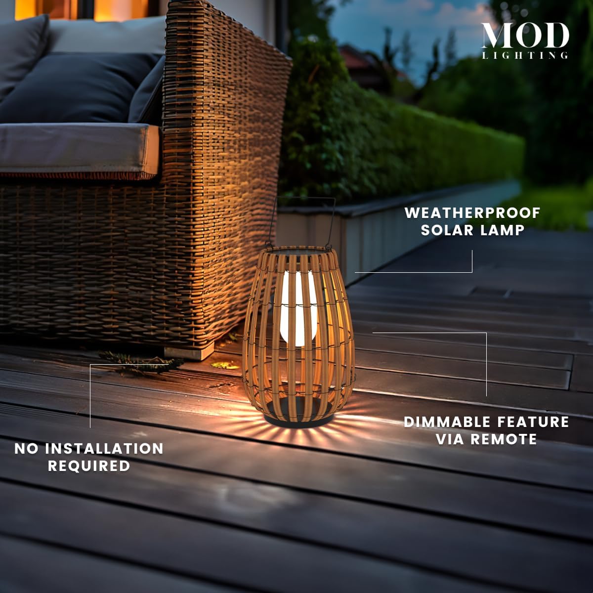 𝗠𝗢𝗗 𝗟𝗜𝗚𝗛𝗧𝗜𝗡𝗚 Beam | Floor Solar Lantern, Reliable IP65 Waterproof LED Garden Light, Solar Lights Outdoor Dimmable with Remote, Rattan Lantern Lamp for Patio (Medium | 13x16 | Warm White)