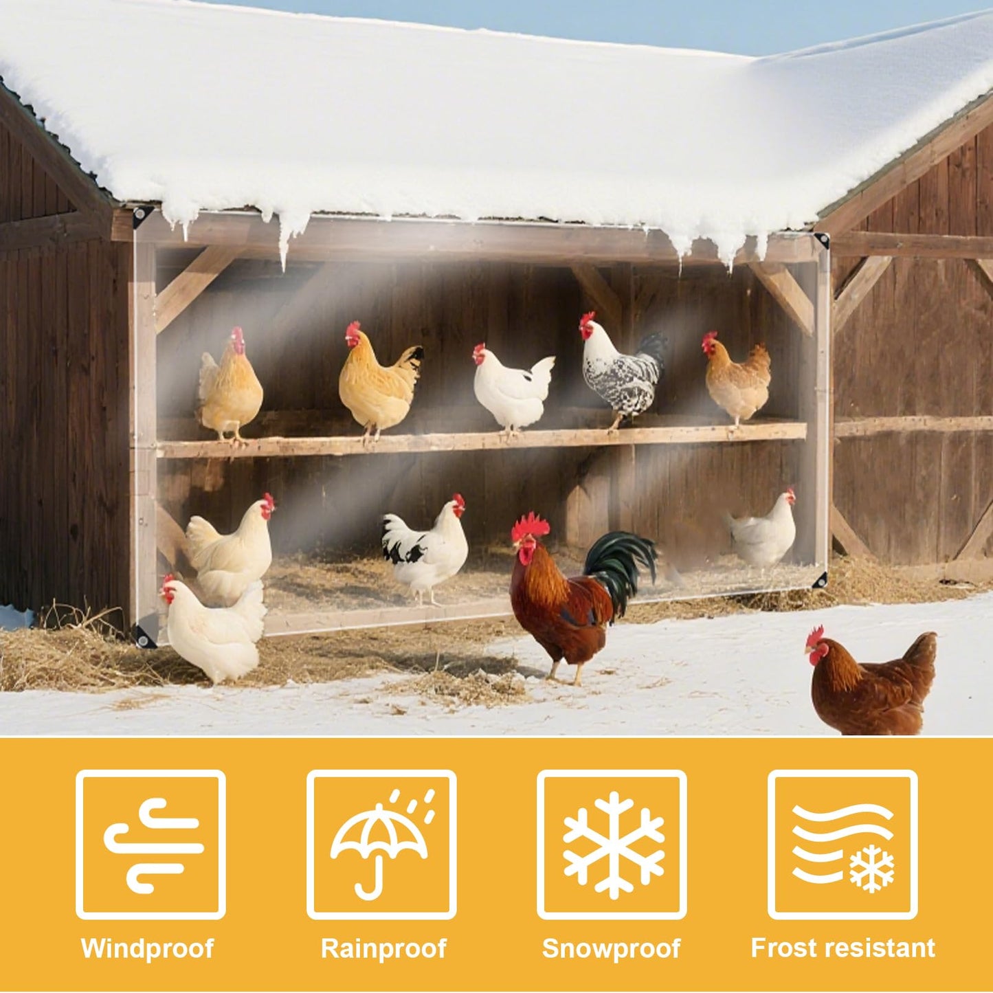 16Mil Chicken Coop Covers for Winter,4x6ft Thicken Clear Winterizing Insulation Vinyl Tarp for Chicken Run,Transparent Waterproof Anti-Tear with Elastic Cords & Rope for Porch Patio Poultry Enclosure