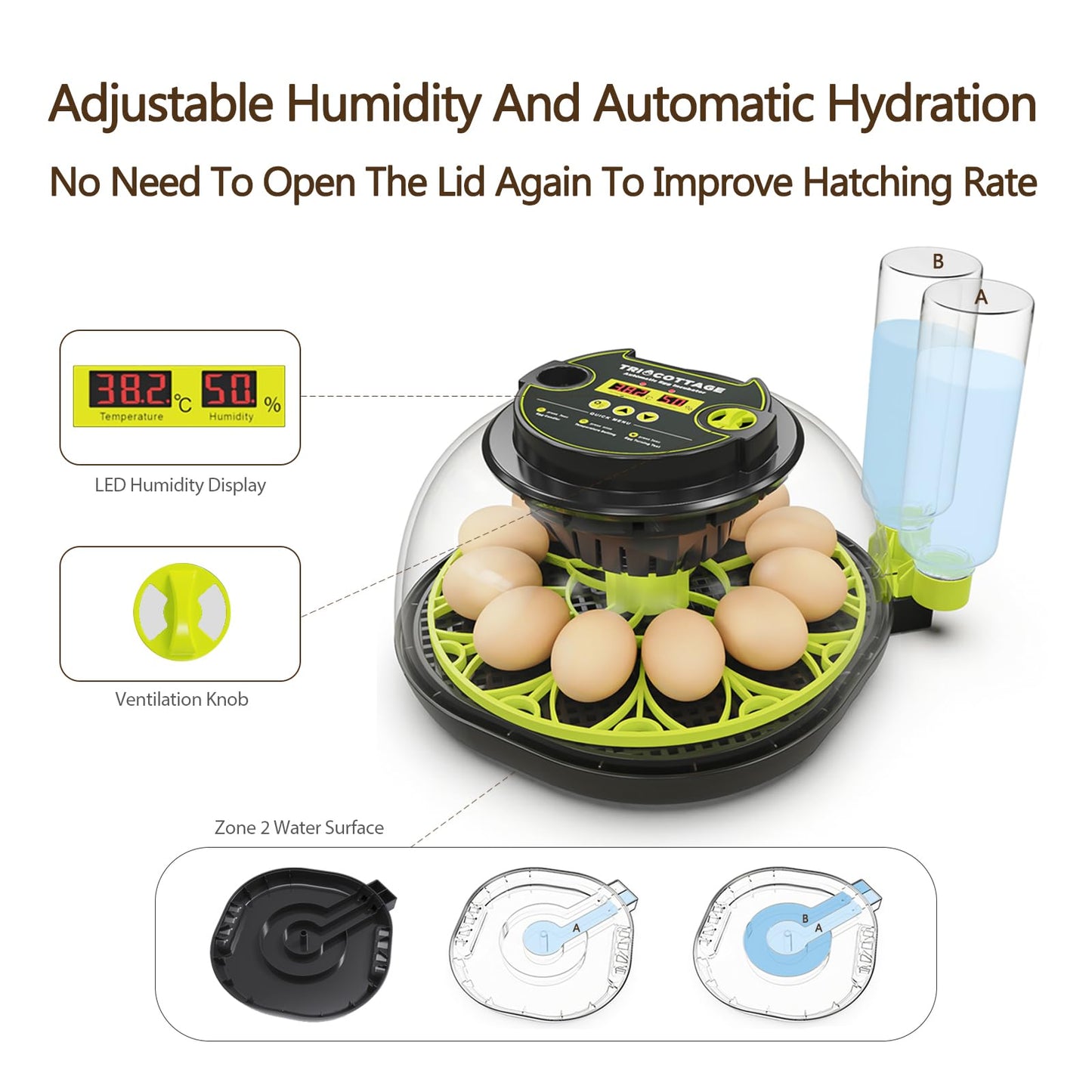 Incubators for Hatching Eggs 12 Egg Incubator with Automatic Egg Turning and Humidity Control,Egg Candler,Auto Water Replenishment,for Chicken Eggs and Quail Egg M12H