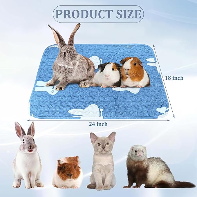 kathson 2 PCS Rabbit Cage Liners Washable Super Absorbent Sleep Pad Bed for Guinea Pig Small Animals Reusable Fleece Bedding Anti-Slip Mats for Bunny Hedgehog Kitten Chinchilla (18 x 24inch)