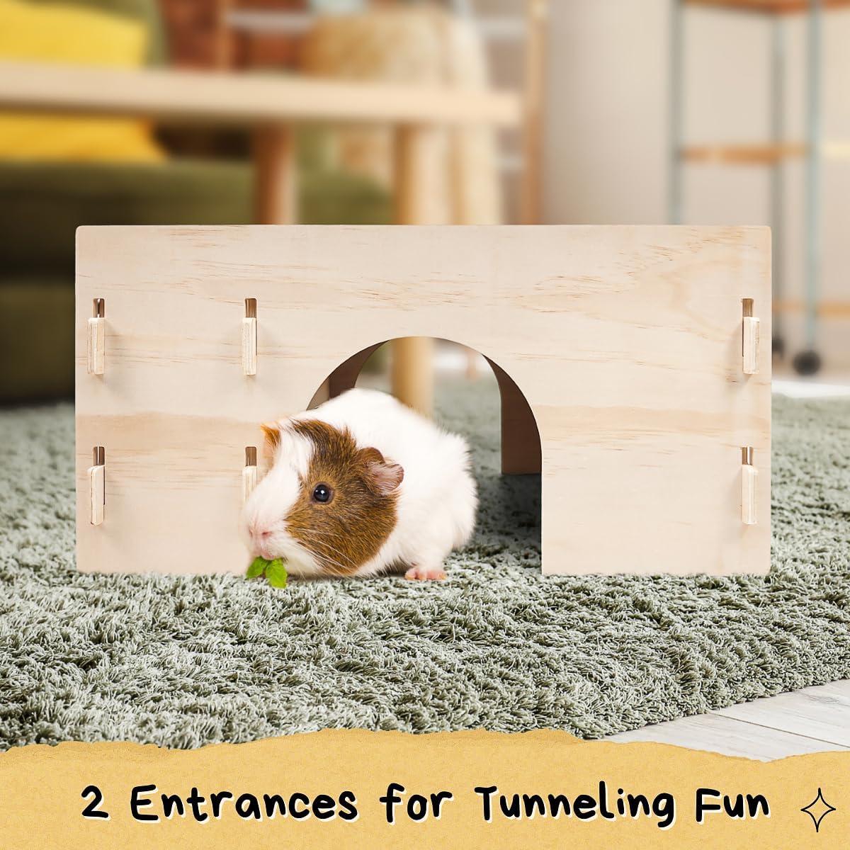 TiereCare Guinea Pig Hideout with Hay Feeder & Absorbent Mat, Wooden Chinchilla House with Multiple Window, Small Animal Hut Castle for Dwarf Rabbit