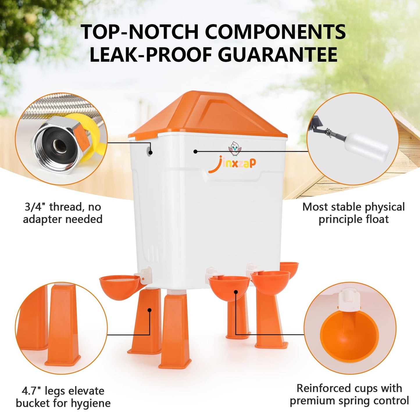 JinxZap 3 Gal Automatic Chicken Waterer with Float Valve, Automatic Chicken Watering System with 60-Inch Hose (One End 3/4''), Large Waterer for Chicken Duck Quail Turkey