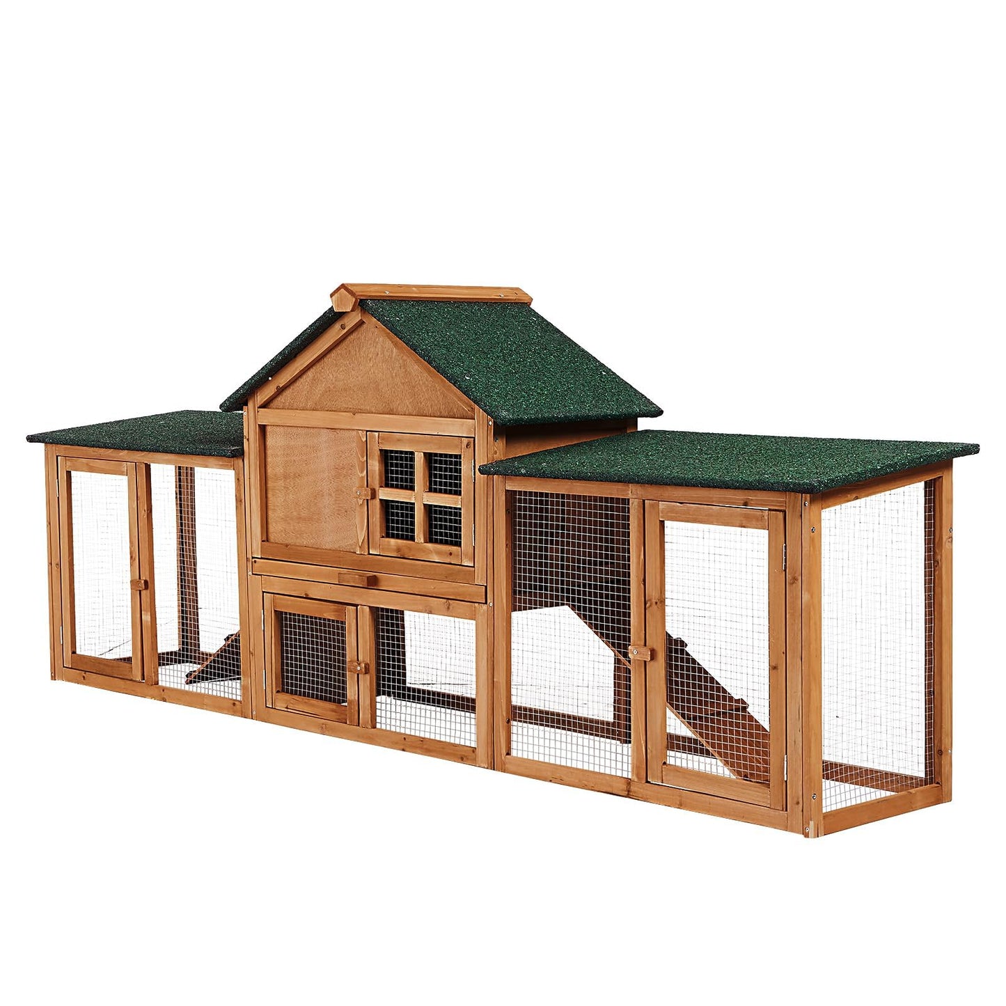 Hipicute 80in Wooden Rabbit Hutch, Outdoor Chicken Coop, Bunny Hutch Guinea Pig Pet House Bunny Cage with Double Side Runs, Weatherproof Roof, Removable Tray, Ramps for Small Animals