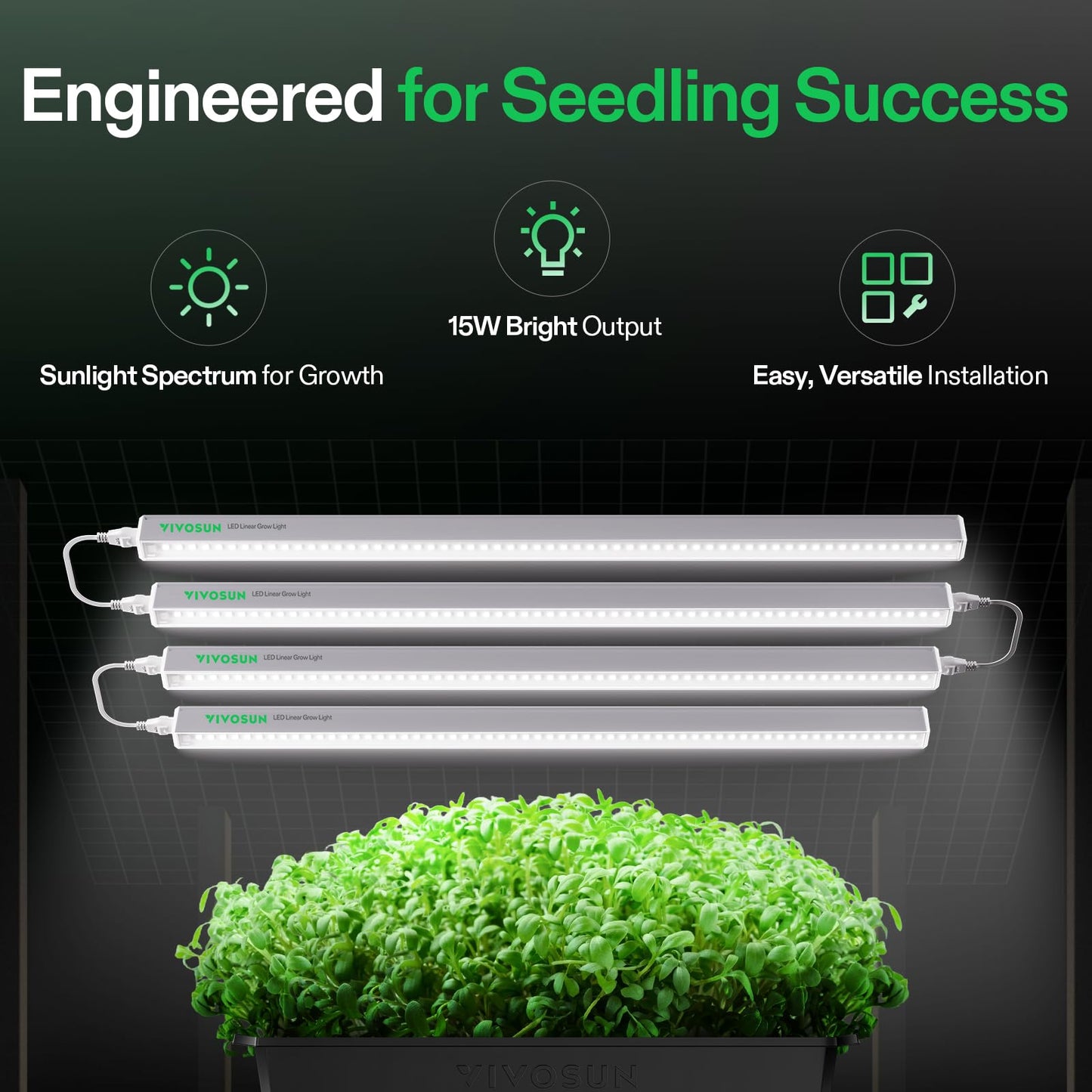 VIVOSUN Hydroponics Growing System 108 Plant Sites and T5 Linear Grow Lights, 5000K Full Spectrum LED Grow Lights for Indoor Plants, SGS Compatible, 15W/Bar, 2ft, 4-Pack