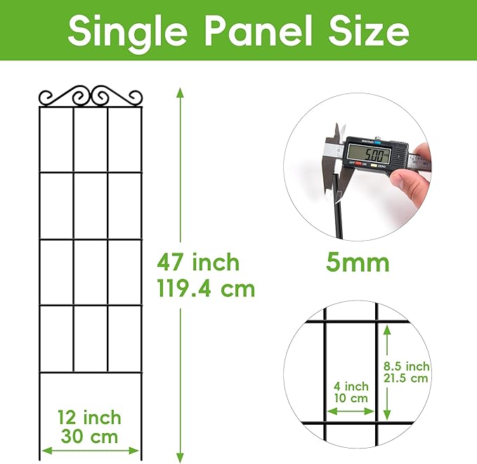 ARIFARO 47'' Metal Garden Trellis for Climbing Plants,(Pack of 4) Indoor/Outdoor Sturdy Plant Trellis for Potted Plants,House Plants, Climbing Vines, Black