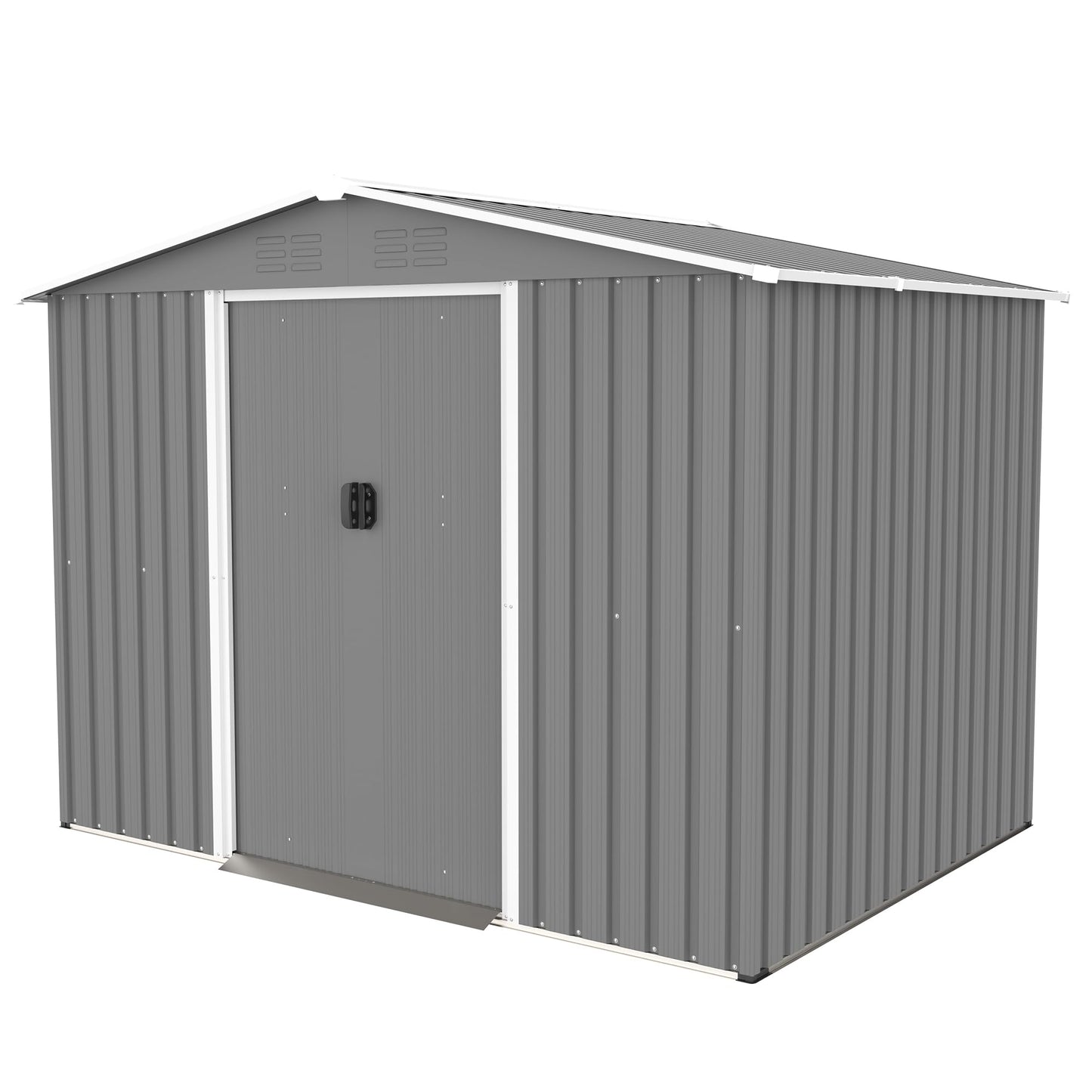 KEIKI Storage Shed 8x6 FT, Large Metal Tool Shed for Outdoor Storage, Galvanized Steel Garden Shed with Floor & Lockable Sliding Doors for Patio, Backyard, Lawn, Grey