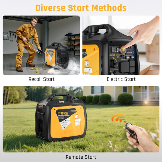 5000 Watts Portable Dual Fuel Inverter Generator– Small Gasoline LPG Powered for Home Backup, Camping, RV, Tailgating with CO Protection, Eco Mode, Recoil/Electric/Remote Start, Parallel Capable