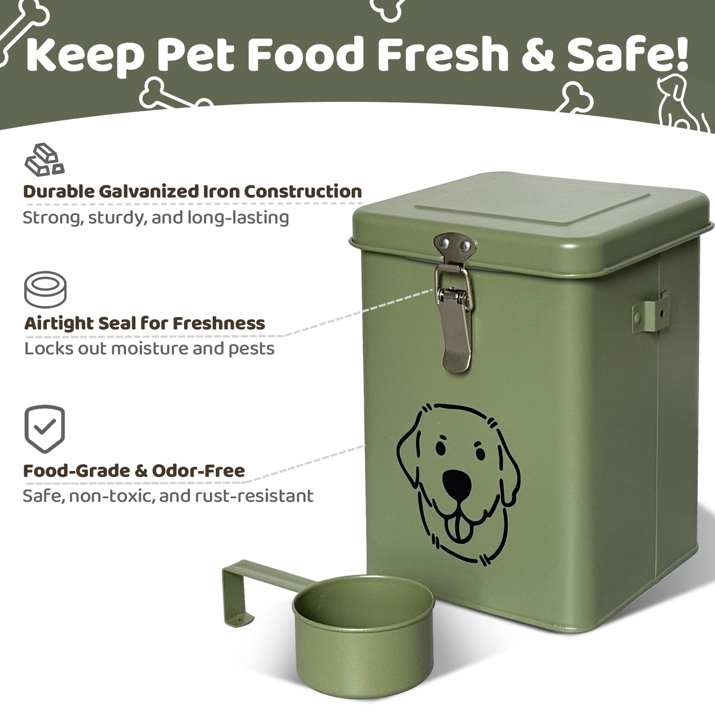 HHGFCLTRS Dog Food Storage Container Airtight Dog Treat Container Pet Food Storage Containers Dog Treat Jar Tinplate Dog Treat Bin White