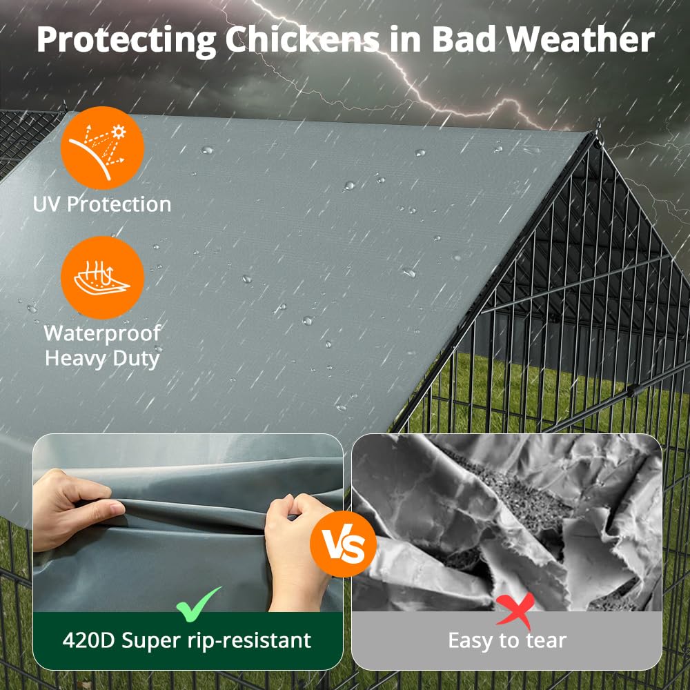 PawGiant Chicken Coop Chicken Run Pen for Yard with Cover 130"×40"×40" Outdoor Metal Portable Chicken Tractor Cage Enclosure Crate Outside for Small Animals Duck Rabbit Hen