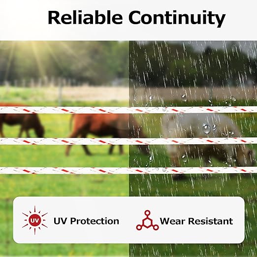 Electric Fence Turbo Wire,6 Braided Copper and stainlee Steel Providing 4X More Conductivity Than polywire,1312Feet Strength 200kg,4mm Diameter, Electric Fence Braided Rope for Horse Fencing