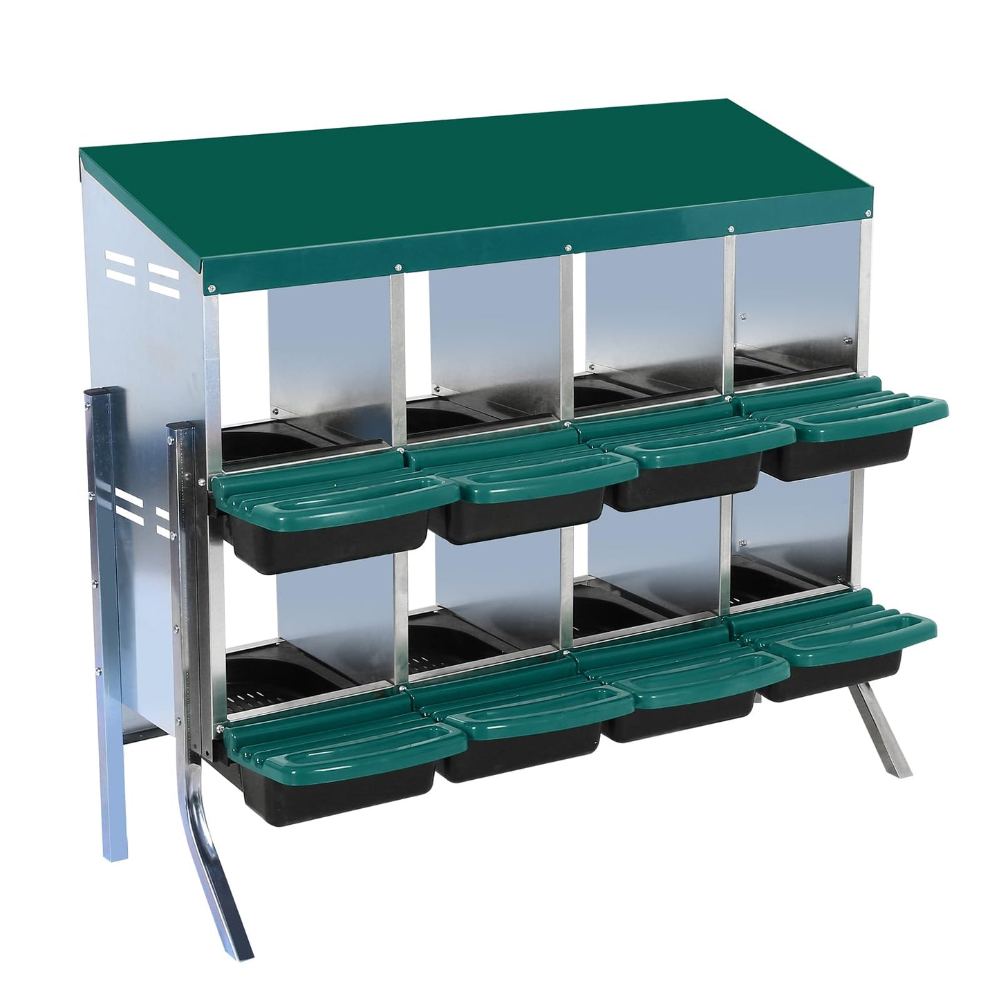 Chicken Nesting Boxes, 8 Compartments Nesting Box for Chickens Egg Laying, Chicken Laying Boxes with Roll Out Egg Collection, Vented Holes for Outdoor Chicken Coop, Green, with Legs