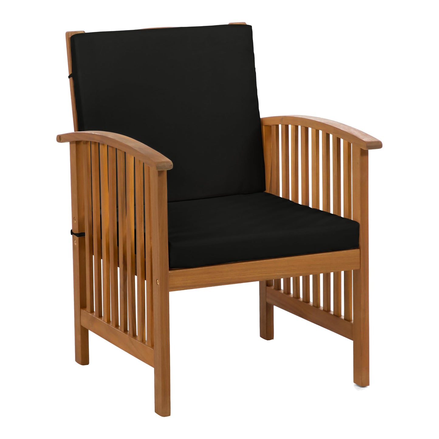 Greemotion Kyushu Farmhouse Acacia Wood 4-Piece Patio Set with Weather-Resistant, Include Tie-Back Cushions for Deck, Backyard, Lawn, Garden, Black and Natural Brown