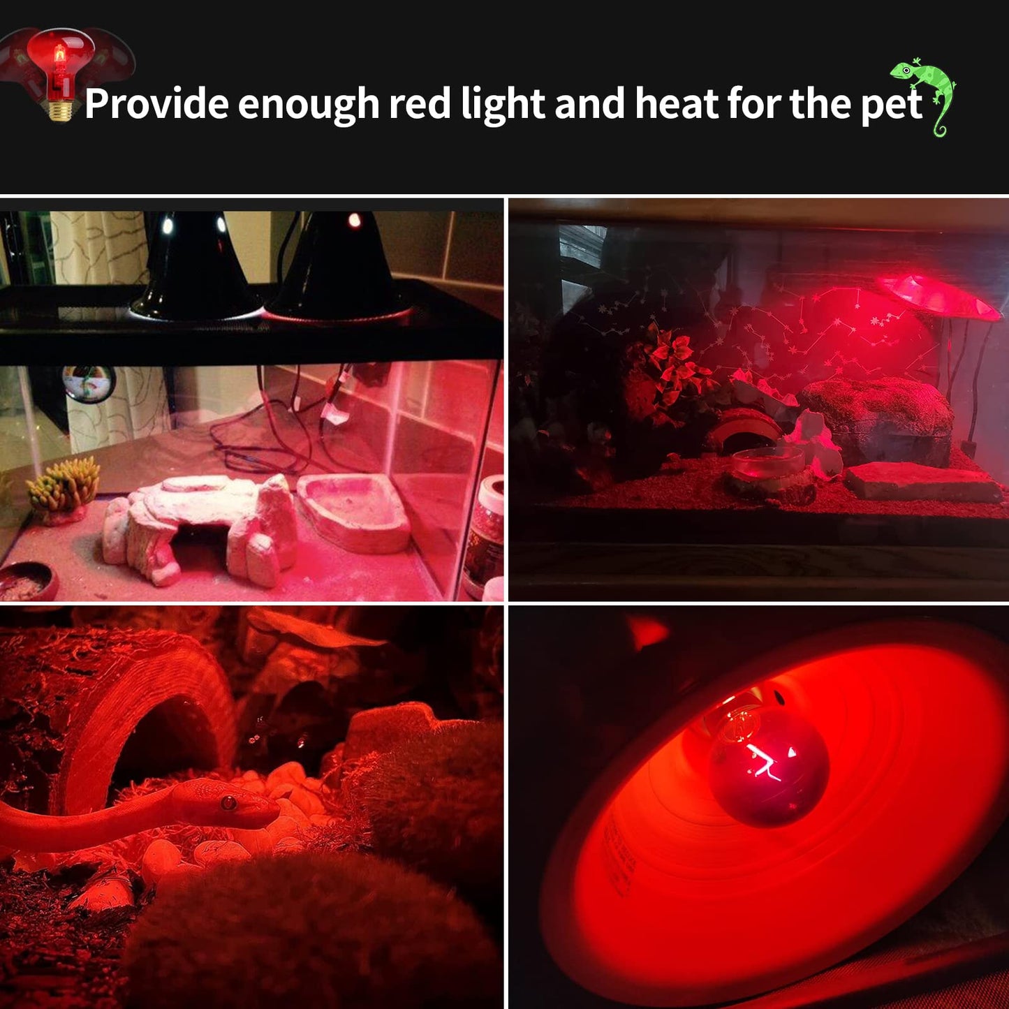 FIVEAGE 75W Red Pet Light Heating Infrared Bulb UVA Spot Heat Lamp for Reptile and Amphibian Use - Lizard Tortoise Snake Chameleon 2 Pack
