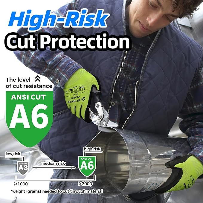 Schwer 6 Pairs Cut Resistant Work Gloves ANSI A6 Cut Proof Glove CR3027, Touchscreen, Working Gloves for Men and Women Used for Woodworking, Glass Cutting, Warehouse, Construction, Car Repair, XL
