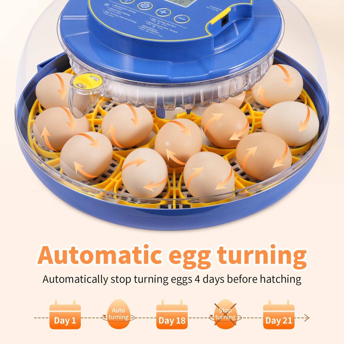 GOORY 18 Egg Incubator with Automatic Temperature & Humidity Control - 360° Observation Window, Digital Display, Auto-Turning - High Hatch Rate for Chicken Ducks Quail Birds