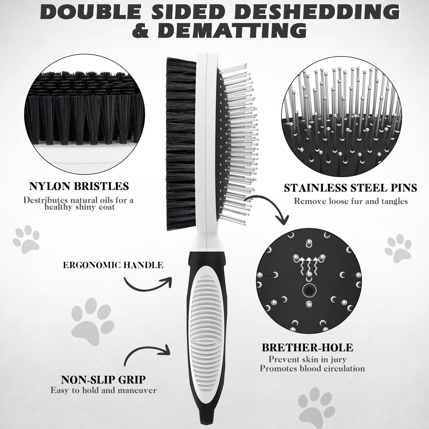 2PCS Pet Grooming Tools - Double-Sided Brush for Shedding and Bathing, Suitable for Short/Long Haired Dogs Cats and Horses, Deshedding Dog Brush, Mane & Tail Combs for Horses - Pet Supplies (White)