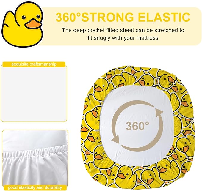 Yellow Rubber Duck Fitted Sheet for Kids Soft Microfiber Breathable Yellow Bedding with 2 Pillowcases All-Round Elastic Pocket 3 Pieces Duck Fitted Sheet for Boys Girls (Twin)