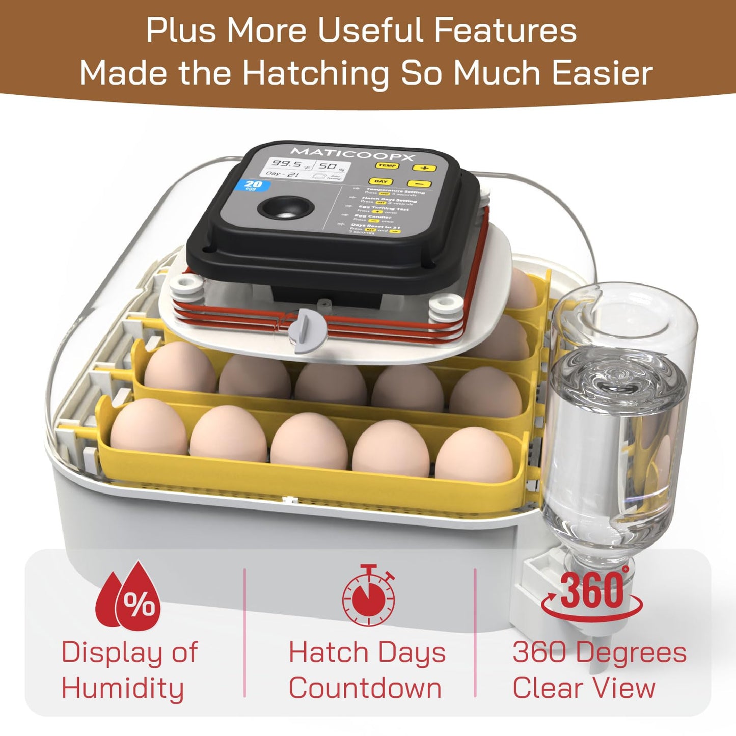 MATICOOPX 20 Egg Incubator with Humidity Display, Egg Candler, Automatic Egg Turner, for Hatching Chickens