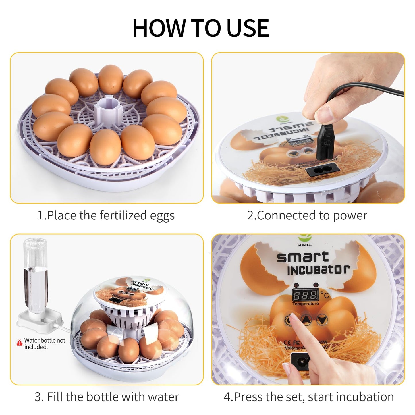 ZEMIRO CHARGE 12 Egg Incubator with Automatic Turning, Humidity Control, Auto Water Addition, for Hatching Chicken, Goose, Duck, Quail, Pigeon, and Turkey Eggs (12 Egg Incubator)