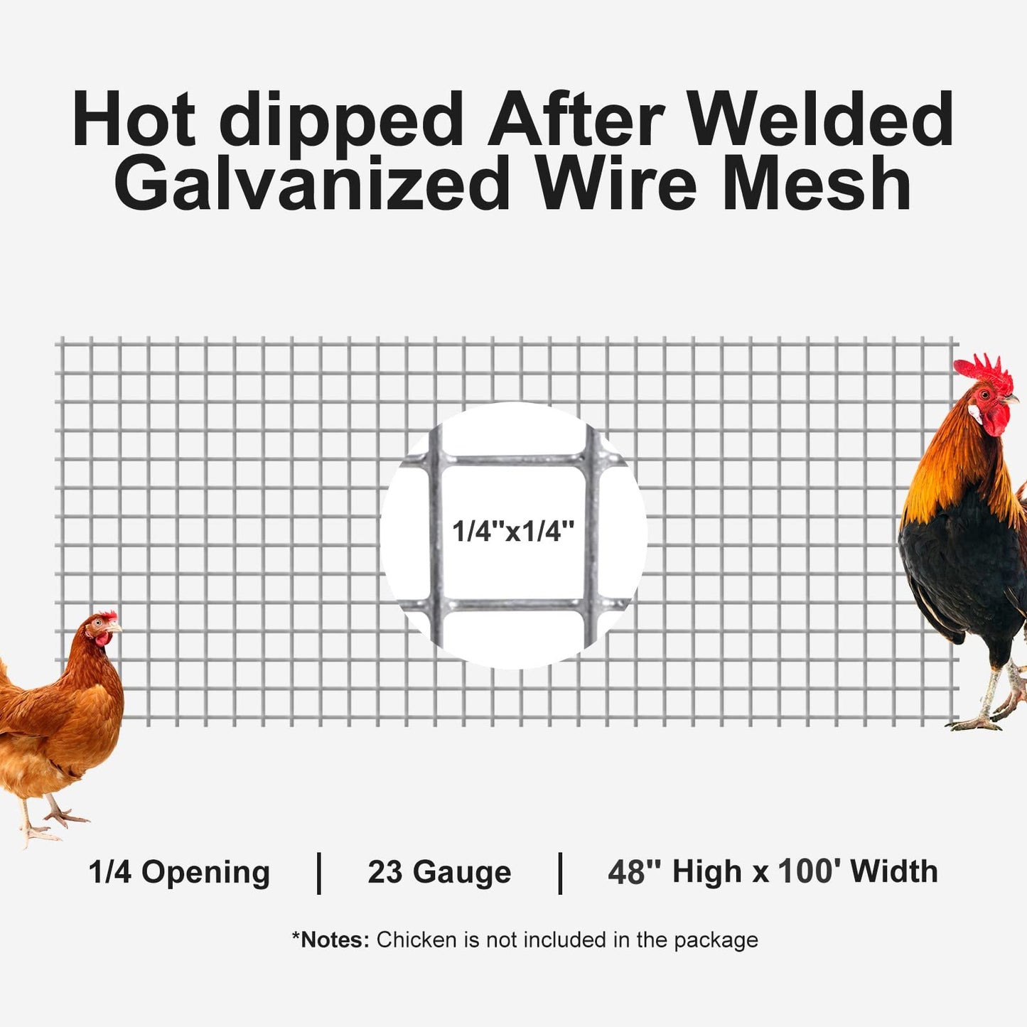 Hardware Cloth 1/4 inch 48 x 100 ft Wire Fencing: Galvanized Welded Garden Fence Roll Square Mesh 23 Gauge Chicken Rabbit Snake Cage Heavy Duty Welding Fencing