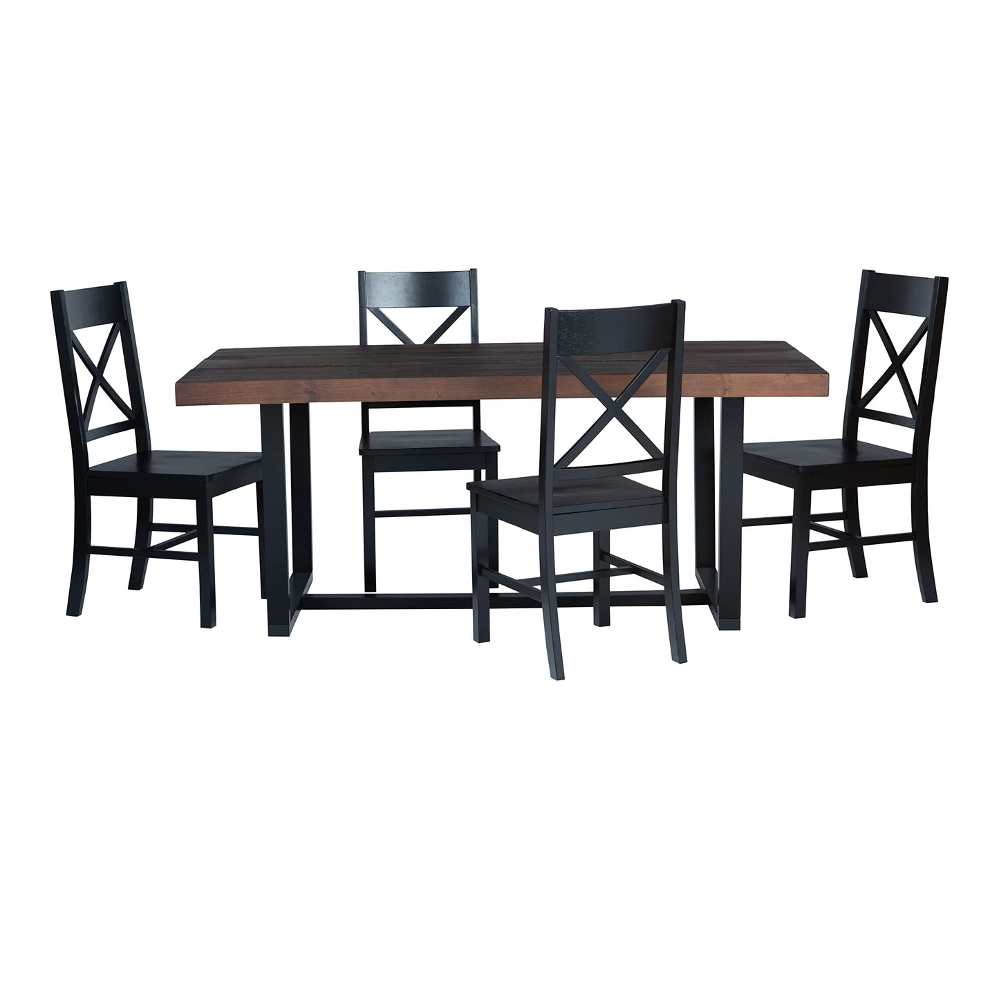 Walker Edison Barnes 5-Piece Rustic Metal and Wood Dining Table with X-Back Chairs Set of 5 Mahogany/Black