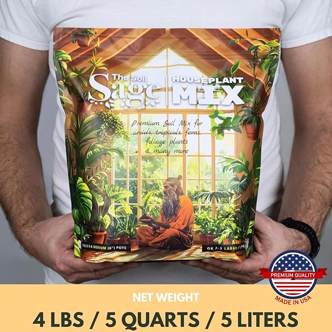 Soil Sage 5 qt Premium Houseplant Soil - U.S.A. Made Well-Draining Nutrient-Rich Potting Mix for Indoor Plants - Coconut Coir, Composted Bark, Pumice & Mycorrhizae for Strong Roots & Growth