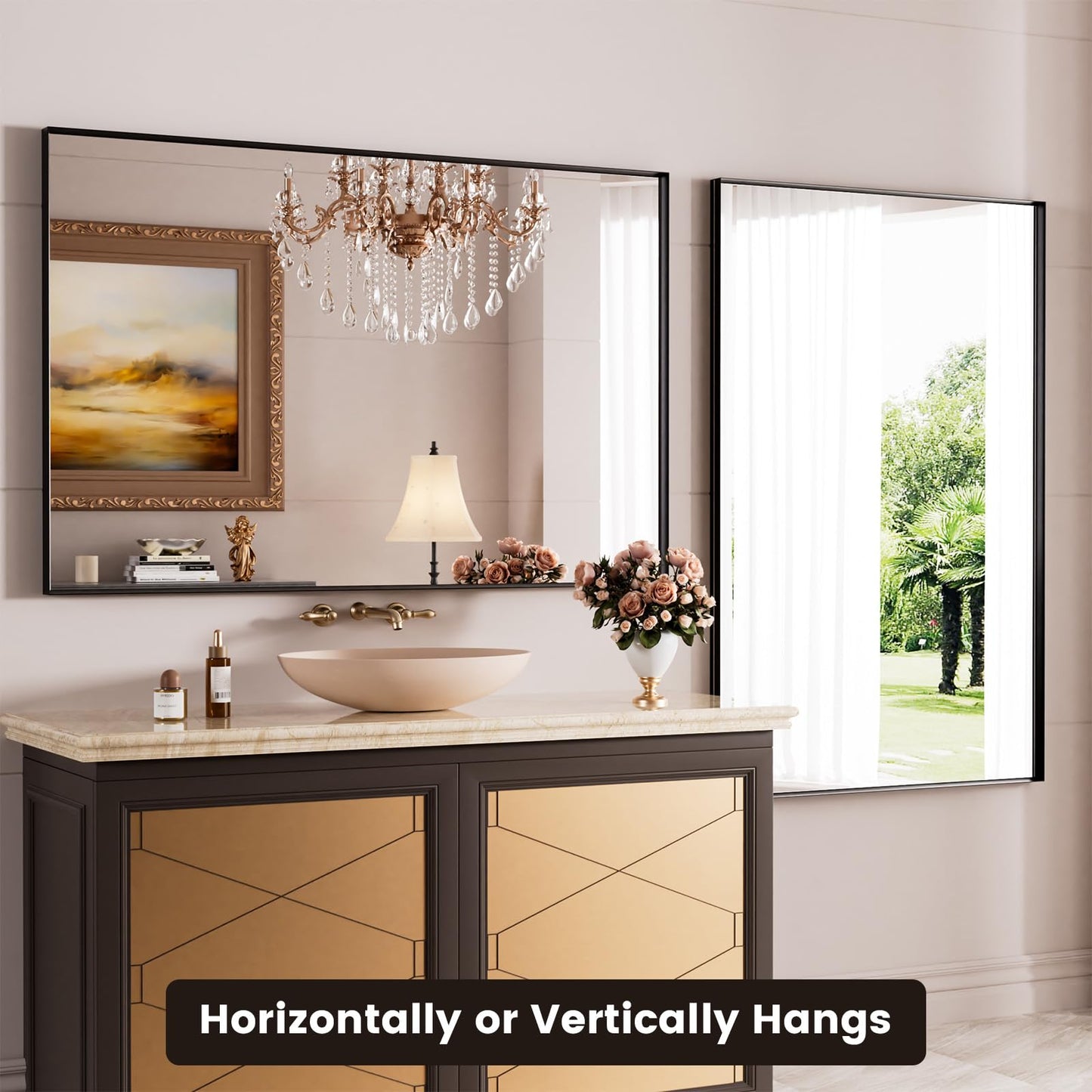 ISTRIPMF Bathroom Mirror Black,55x36 Inch Large Matte Black Bathroom Vanity Mirror,Rectangle, Square Corner, Anti-Rust,Shatter-Proof, Bedroom, Living Room, Entryway, Wall-Mounted(Horizontal/Vertical)