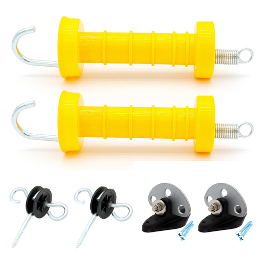 JBTOZIUY Electric Fence Spring Gate Handle Set with Insulators and Anchor, Yellow (MB2Pcs+4A)