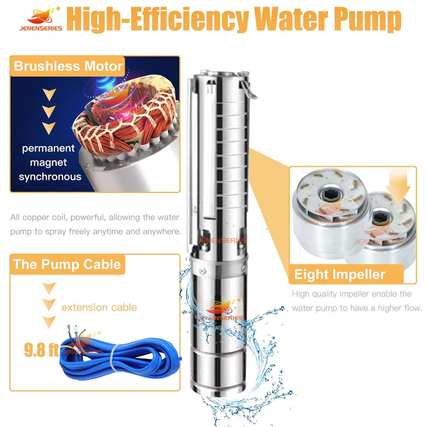 JENENSERIES Solar powered impeller water pump (750W+ controller)