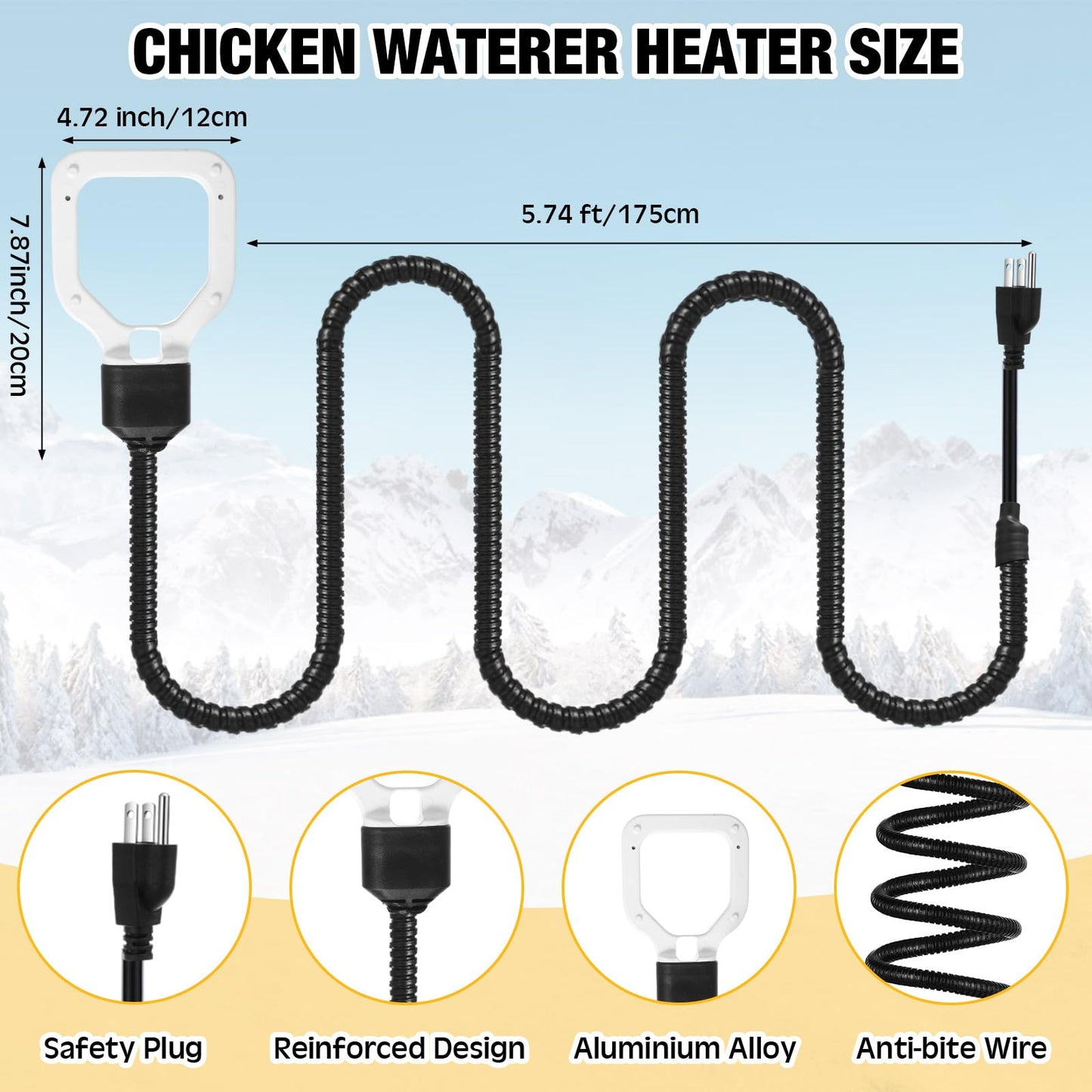 Relaxweex 3 Pcs Waterer Heater 500W Submergible De icer and Pipe Insulation Tape Wrap Outdoor Extension Cord Cover for Winter Cow Sheep Horse Chicken Bird Livestock Poultry Tank Heater Drinking