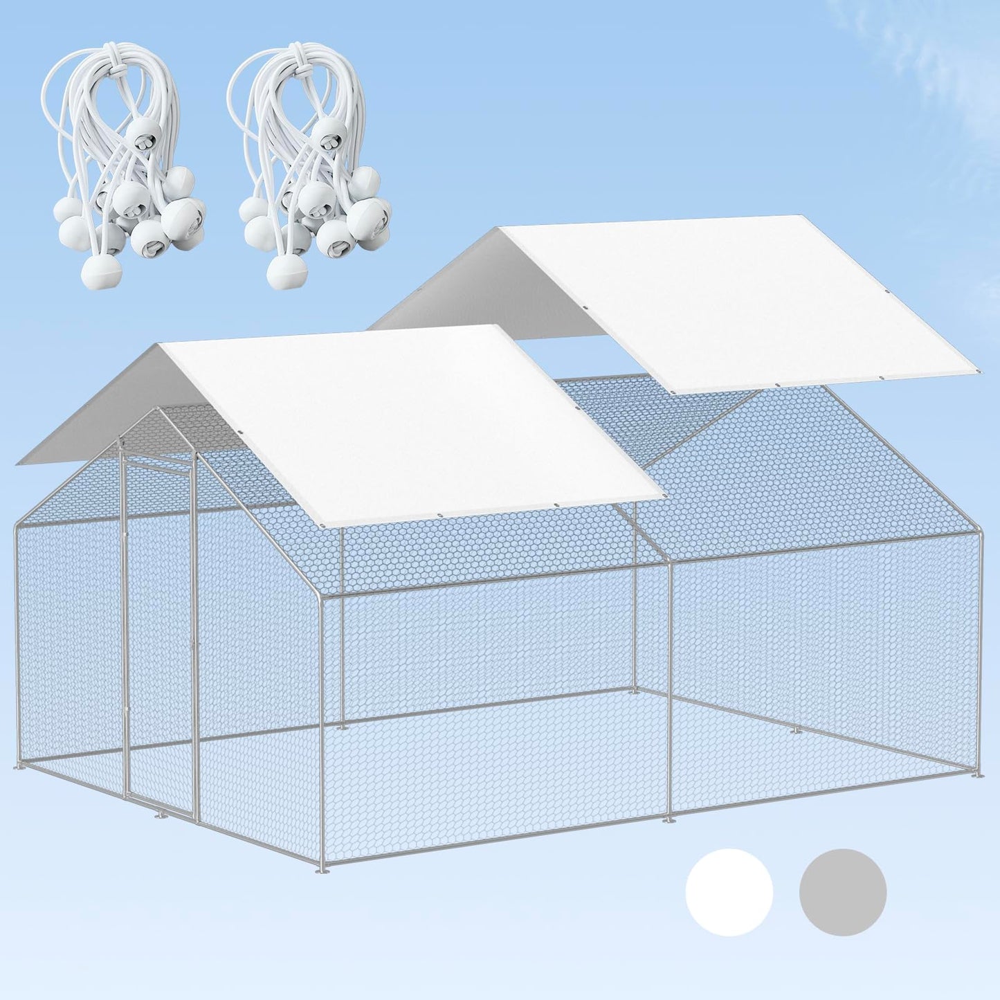 Chicken Coop Cover Waterproof, 11.5 * 6.5 FT Chicken Run Tarp with Ball Bungees Cords, UV Shade Cloth for Yard Large Chicken Coop, Walk-in Chicken Run Pen, Duck Coop Tarp Replacement (2 Pack,White)