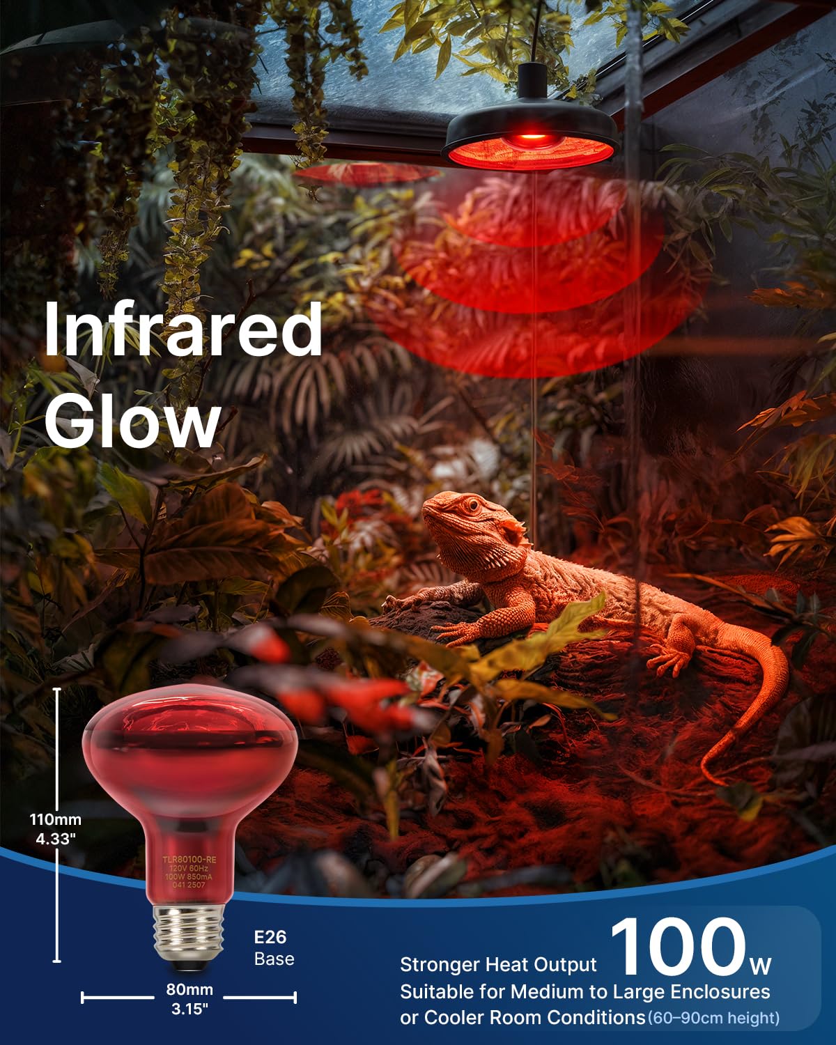 FLSNT 2 Pack Reptile Red Heat Lamp Bulbs,100W Infrared Basking Spot Light for Turtles, Leopard Gecko, Ball Python, Bearded Dragon, Chicken