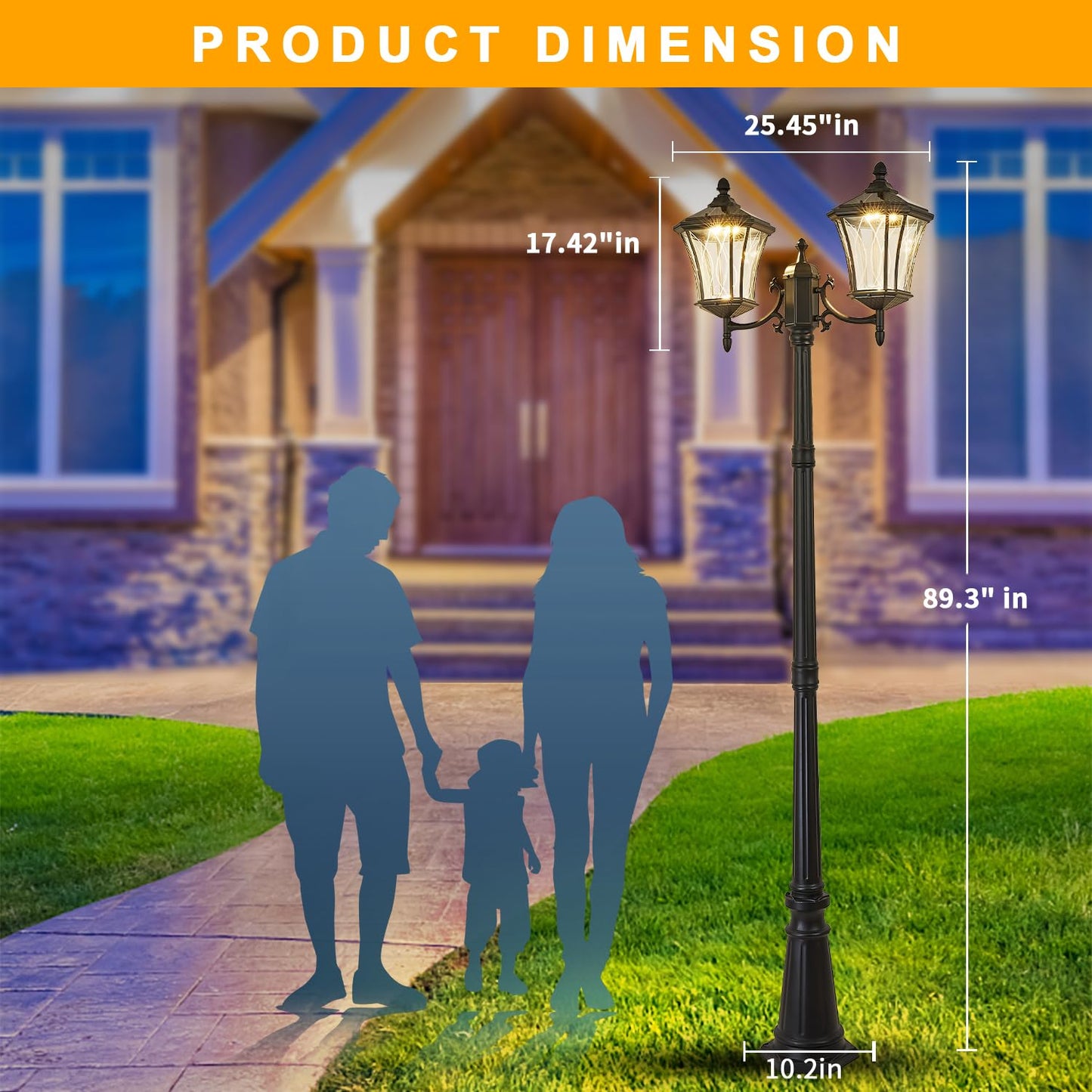 SCNYCUL Outdoor Solar Lamp Post Lights with Dusk to Dawn Sensor, Waterproof 2-Head Large Lantern Street Lights, Modern Solar Column Pole Light Fixtures for Outside, Garden, Driveway, Backyard, Black