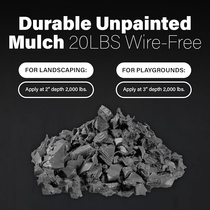 100% Wire-Free Rubber Mulch – Unpainted, 20 lb (0.8 cu ft) | Long-Lasting, Low Maintenance, Safe for Kids & Pets – Landscaping & Playground Ground Cover”