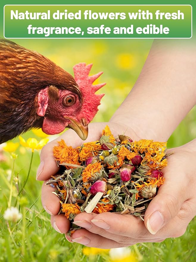 7 Oz Chicken Nesting Herbs - Natural Nesting Box Feed Herbs in 6 Dried Flower & Herbs for Freshening Bedding Chicken Coop Create Comfortable Environment