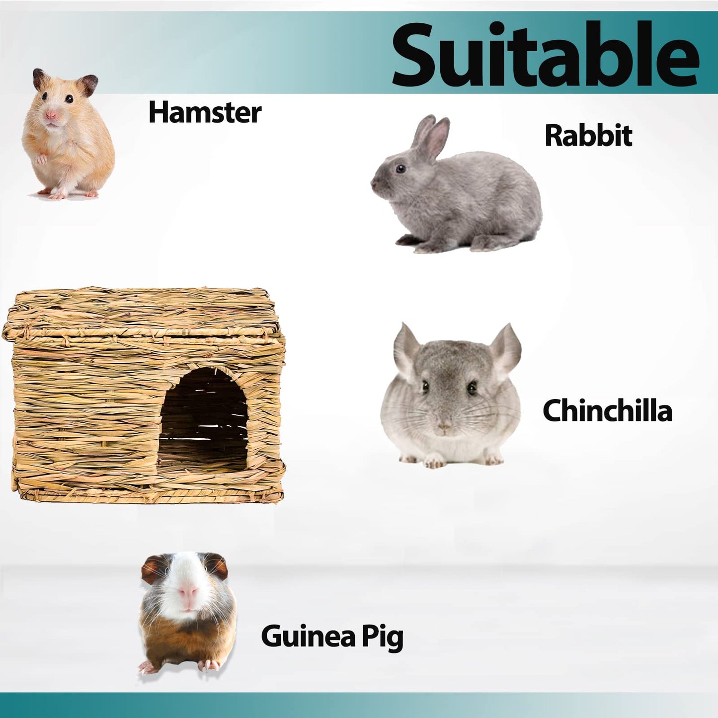 HERCOCCI Extra Large Grass House for Rabbit, Foldable & Comfortable - Small Animal Hut Play Hideaway Bed Hay Mat Chew Toy for Bunny Guinea Pig Hamster Chinchilla (2 Pack)