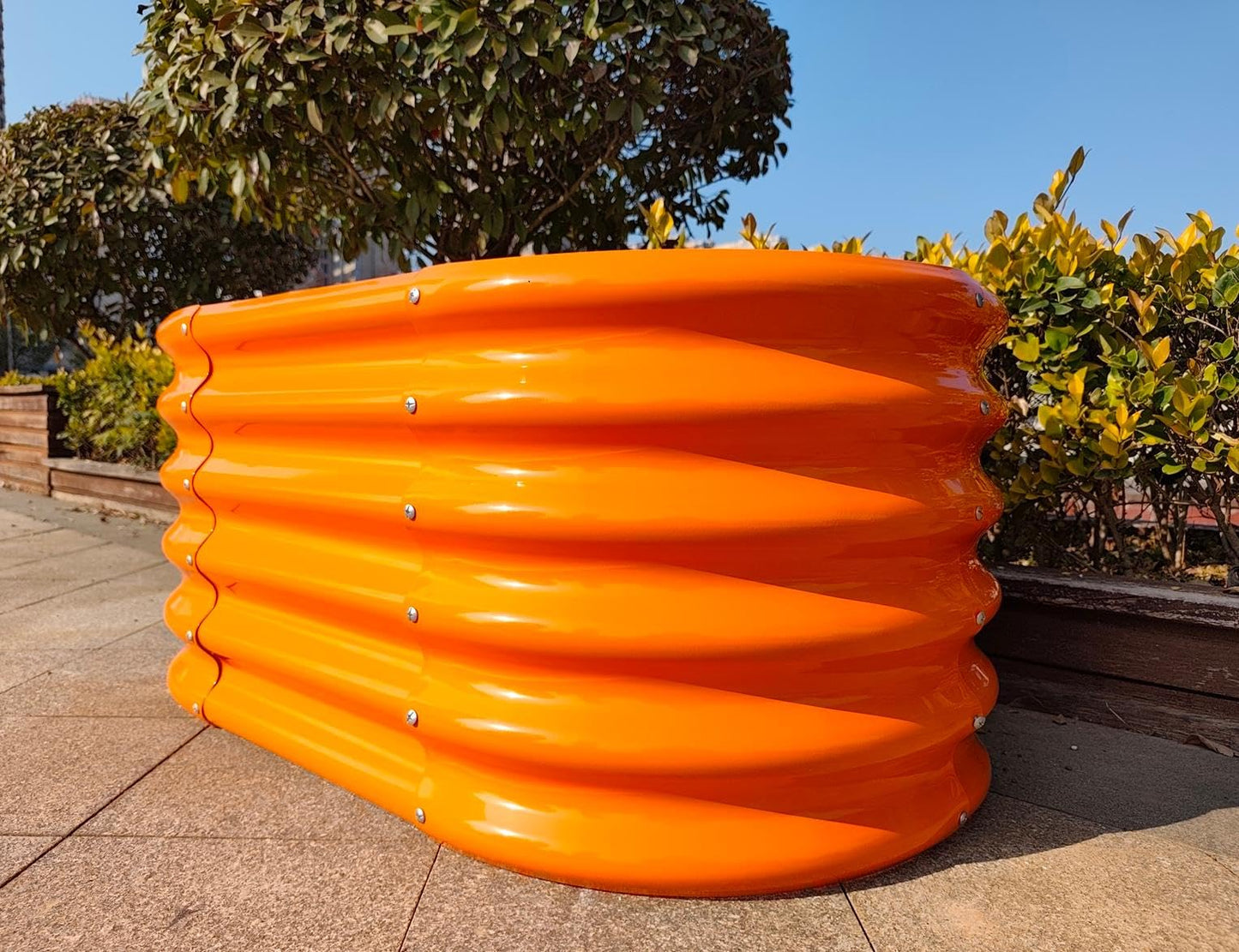 A ANLEOLIFE Kids Raised Garden Beds Outdoor (3-Pack)-40x24x18in Oval Round Galvanized Metal Planter Box for Planting Vegetables, Flowers, Fruits, Eco-Safe & Easy Setup, Peach Orange