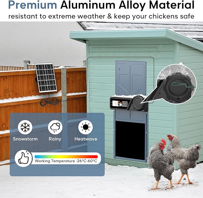 Large Size Automatic Chicken Coop Door Solar - Powered Auto Chicken Door Opener, Timer Modes for Safe and Convenient Chicken Keeping with Intelligent Obstacle Sensors, Remote Control, 14.2"H x 10.83"L