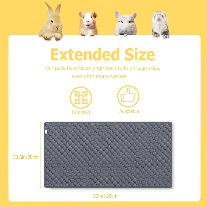 Guinea Pig Cage Liners, 59x31in 2 Pack Washable Guinea Pig Bedding, Waterproof Reusable & Anti Slip, Super Absorbent Guinea Pig Pee Pad for Small Animal, Rabbit, Bunny, fit for C&C 2X4 Cage